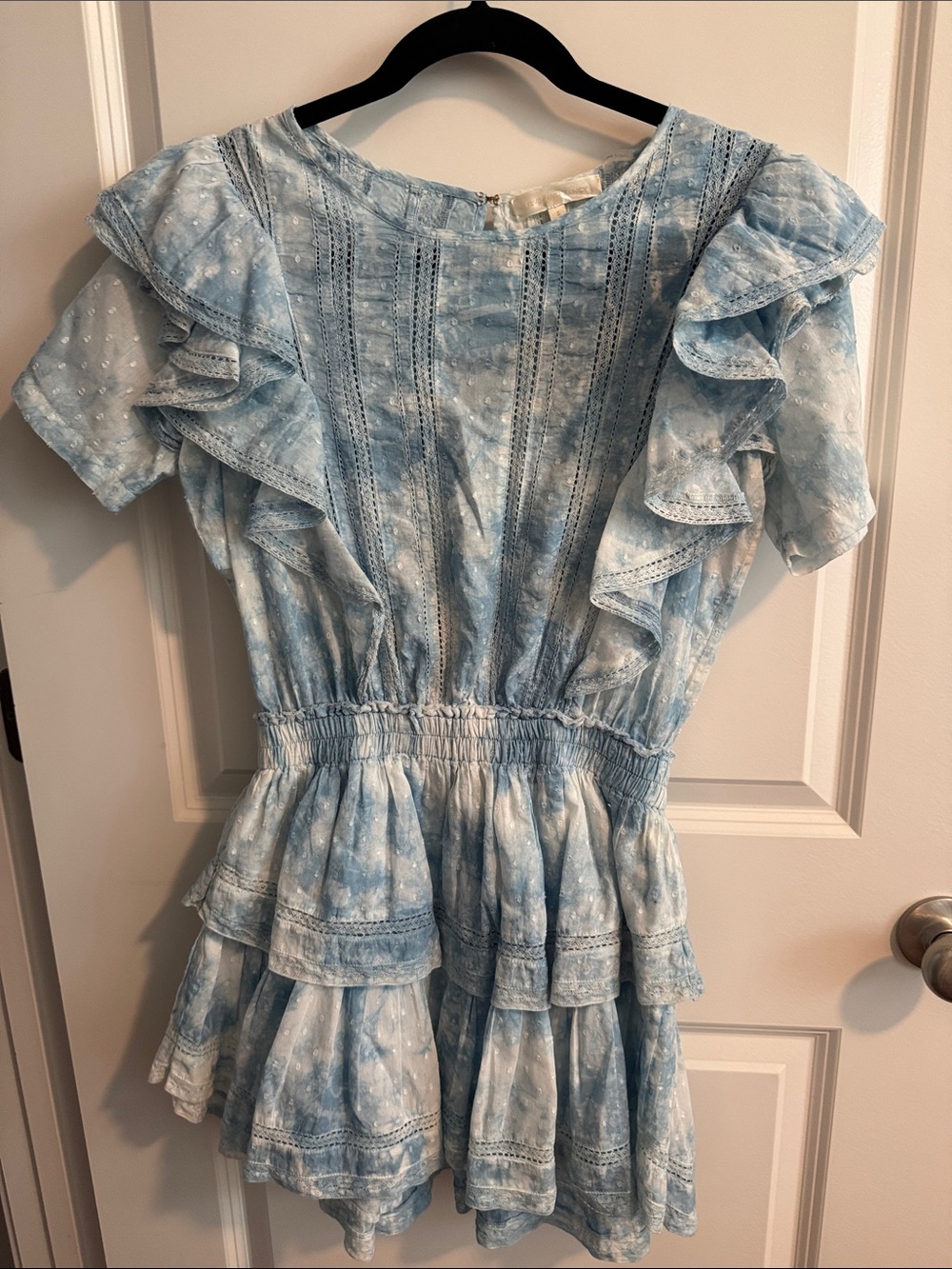 LoveShackFancy White and  Blue Ruffle Tiered Dress